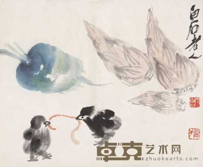 齐白石 鸡戏图 镜心 34×41cm